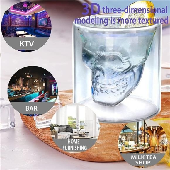 Cool Designed Skull Whiskey, Beer Wine Glass, Cocktail Halloween Party Decor - Picture 3 of 6